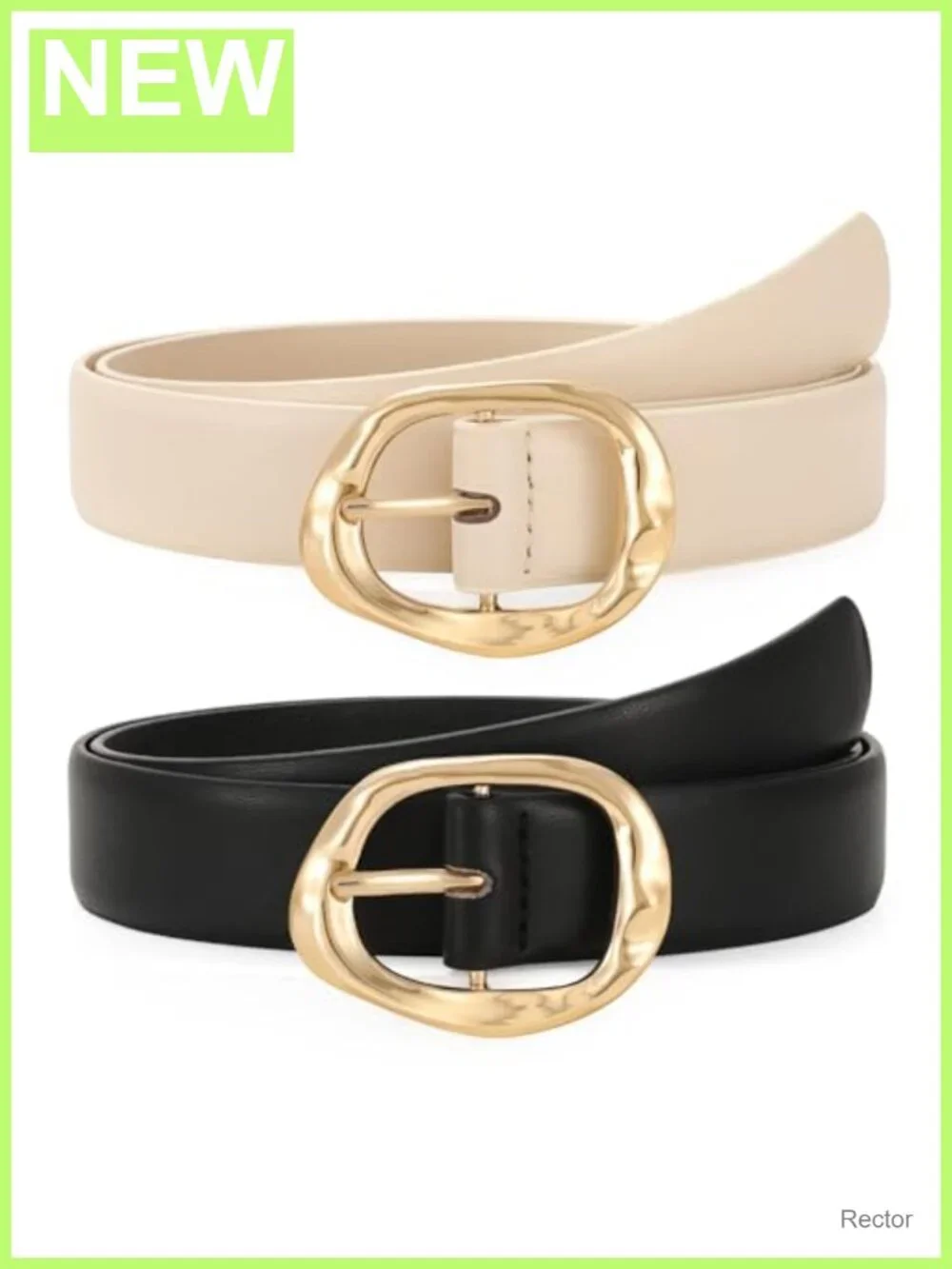 2 Pack Faux Leather Belts for Women Fashion Waist Belts with Gold Liquid Shape